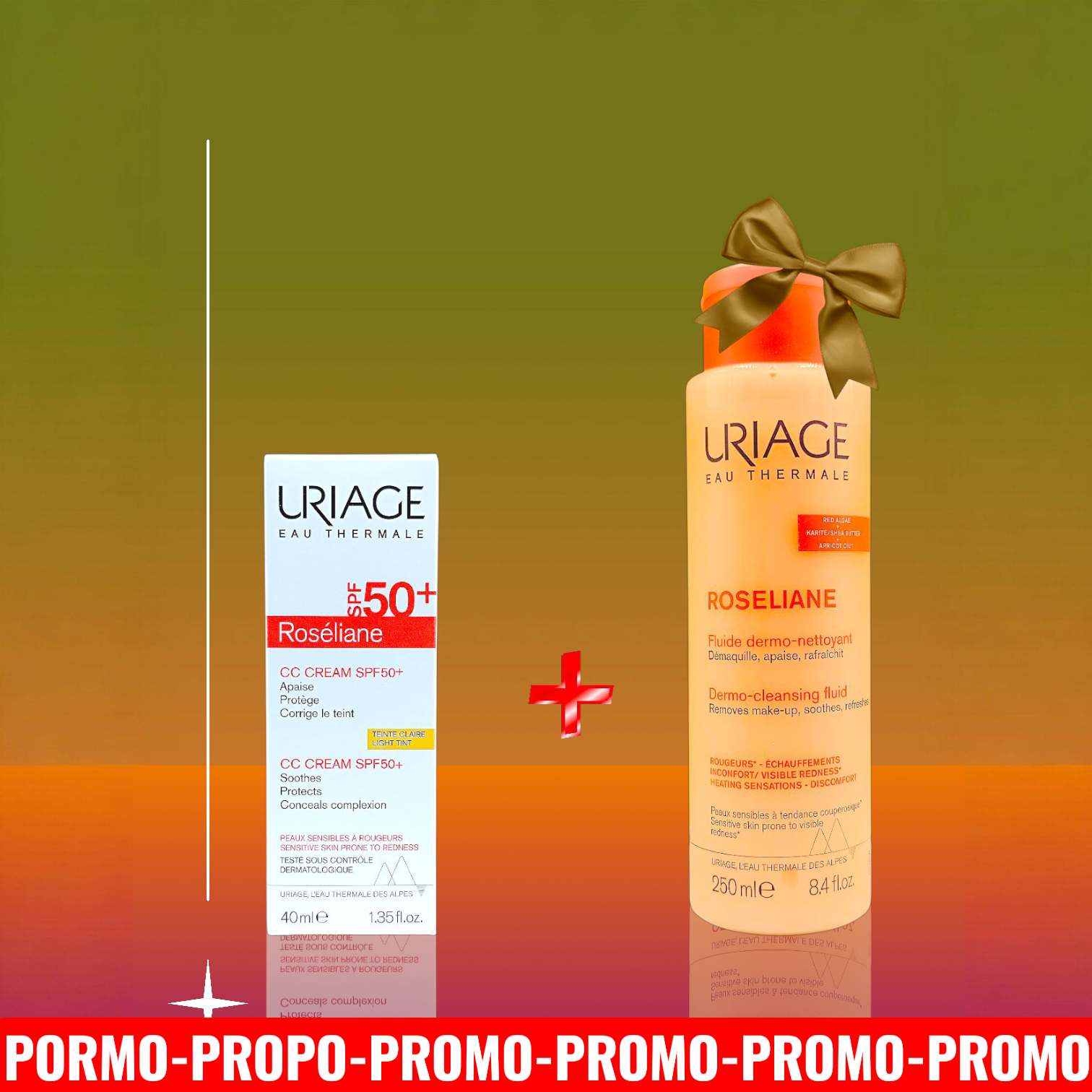 URIAGE PACK ROSELIANE CC CREME SPF50 TEINTE CLAIRE 40ML+ DERMO-NETTOYANT FLUIDE 250ML OFFERT