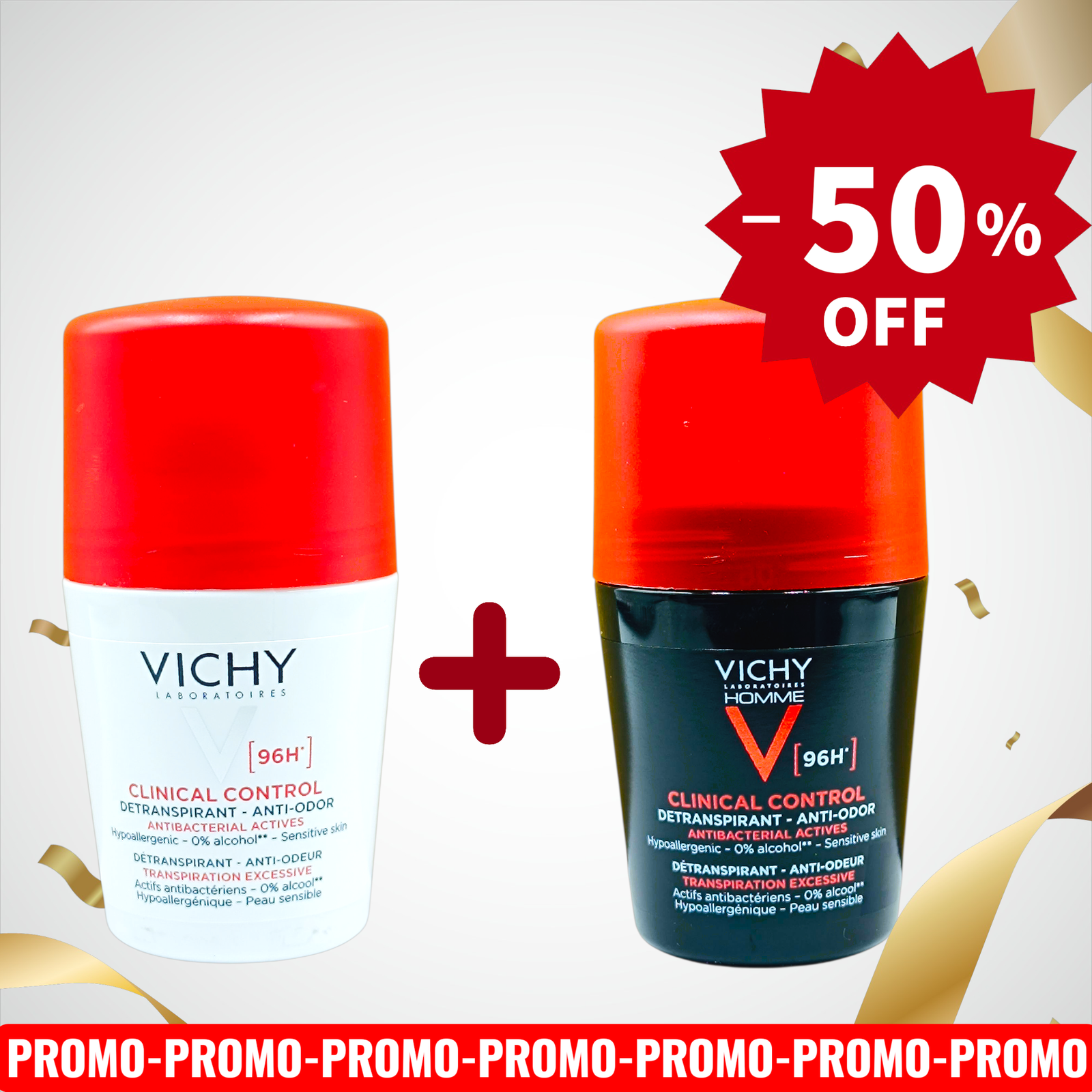 VICHY PACK DEODORANT CLINICAL 96H FEMME 50ML +CLINICAL 96H HOMME 50ML -50%