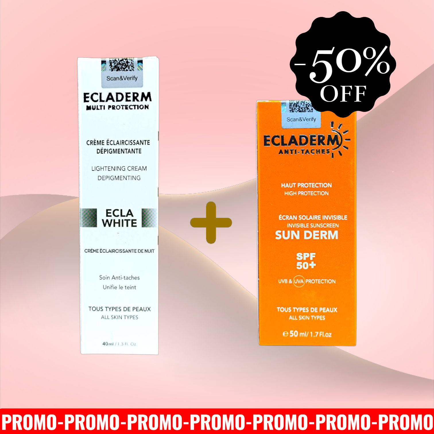 ECLADERM PACK CREME ECLA WHITE 40ML+SUN DERM ANTI-TACHES 50ML-50%