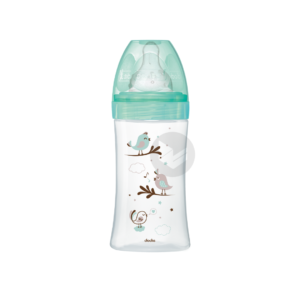 Dodie - Biberon verre Initiation+ (0-6 M) 3 vitesses débit 2 - Vert oiseau - 270 ml